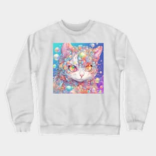 Cat soap bubbles and rainbows Crewneck Sweatshirt